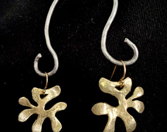 One of a kind modern brass earrings on Gold Earwires