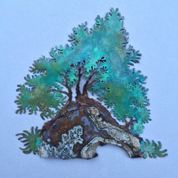 Sankan Family Bonsai Wall Sculpture With Moss Agate Gemstone Slab - Etsy
