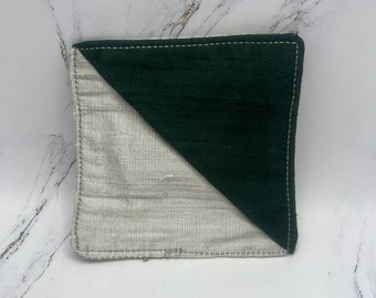 Raw Silk Fabric Corner Bookmark, Spruce Green and Silver
