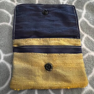 Three Pocket Wallet, purse, dark blue and gold, raw dupioni silk image 3