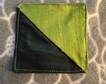 Corner Bookmark made from Dark Emerald and Light Green Dupioni Silk.