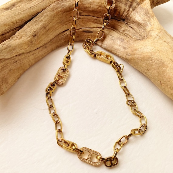 Ann Klein gold and rhinestone linked necklace, Ch… - image 3