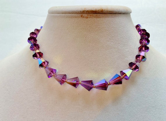 Vintage Austrian Crystal Necklace, Amethyst color… - image 2