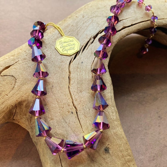 Vintage Austrian Crystal Necklace, Amethyst color… - image 4