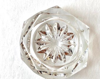 Vintage Cut Crystal Salt Dip, Faceted Glass, 1930s Tableware