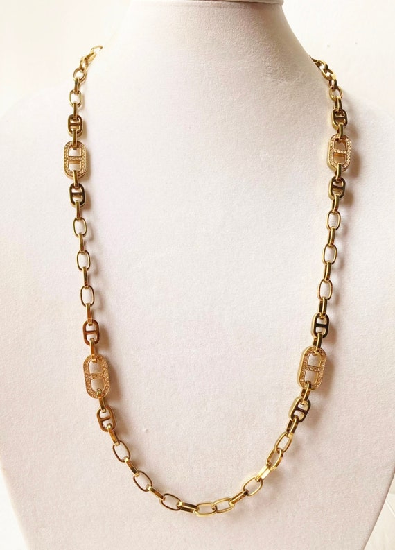 Ann Klein gold and rhinestone linked necklace, Ch… - image 1