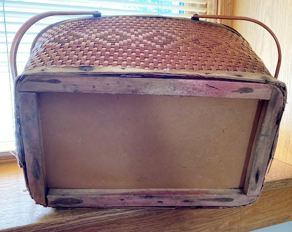 Vintage Red Man Wicker Picnic Basket: 1950s Diamo… - image 8