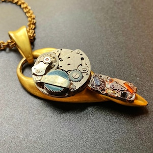 Watch gut steampunk pendant necklace, Bohemian industrial, Recycled assemblage, Artisan handcrafted, Upcycled vintage, Repurposed retro OOAK