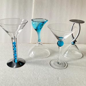 Bombay Sapphire Designer Martini Glasses, Promotion Bar Ware, Kitschy Vintage 1994-2008, Designer Bar Glasses, Cocktail Glasses