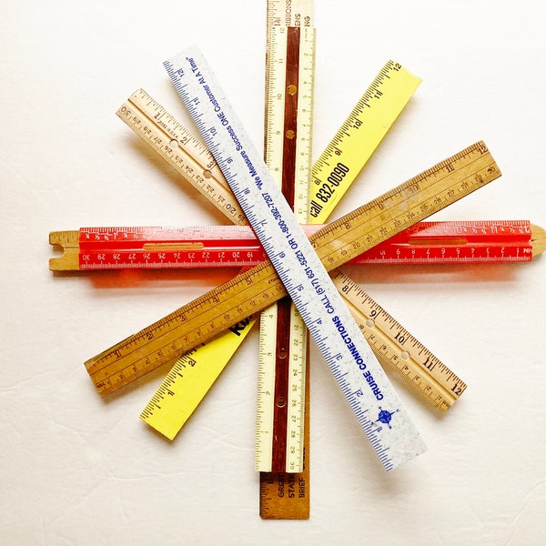 Collection of 20 vintage rulers 8 twelve inch and 12 six inch, Advertising memorabilia, Vintage school & office supplies, Wood and plastic