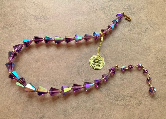 Vintage Austrian Crystal Necklace, Amethyst color… - image 1