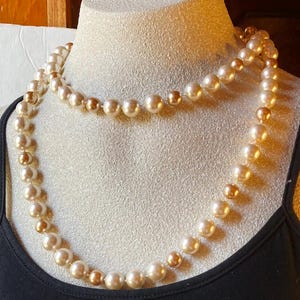 Hand Knotted Champagne Pearl Necklace: Recycled Vintage Assemblage