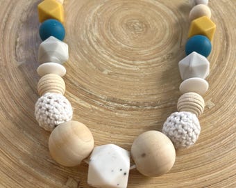 Collana da allattamento personalizzata blu/gialla | Gioielli per mamma e bambino | Collana per portare il bambino | Regalo per baby shower