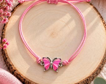 Pink butterfly bracelet, adjustable cord, costume jewelry, original gift for women