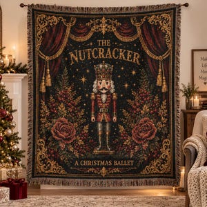 Nutcracker Ballet Woven Blanket | Holiday Nutcracker Tapestry Throw