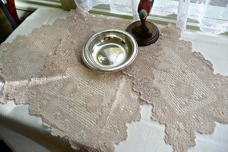 Sale Antique Linens Bobbin Lace Placemats Torchon Lace Etsy