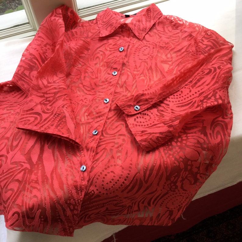 Dressy Shirt Womens Clothing Sheer Red Top Blouse Womens Top Office Attire Formal Clothing Christmas Bluse Vintage Top Bluse