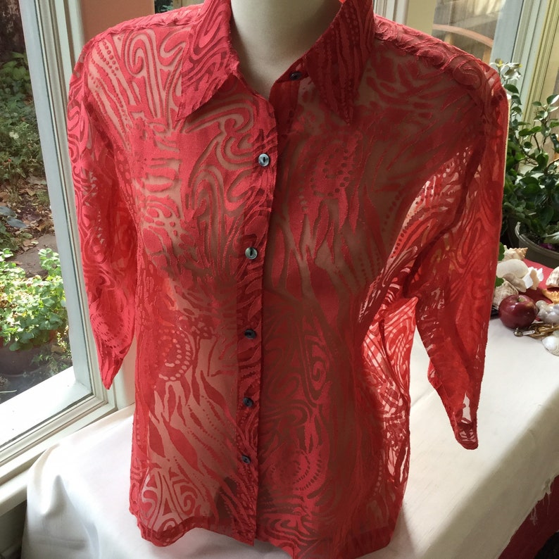 Dressy Shirt Womens Clothing Sheer Red Top Blouse Womens Top Office Attire Formal Clothing Christmas Bluse Vintage Top Bluse