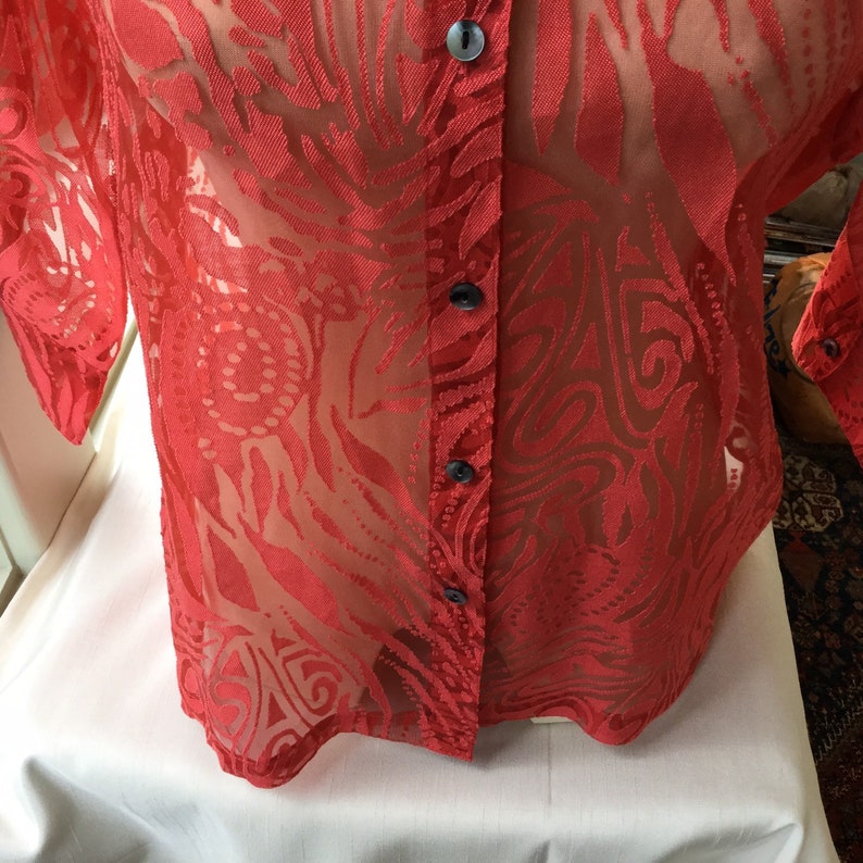 Dressy Shirt Womens Clothing Sheer Red Top Blouse Womens Top Office Attire Formal Clothing Christmas Bluse Vintage Top Bluse