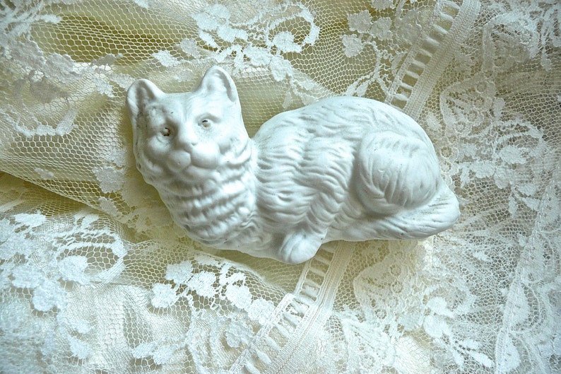 Vintage White Bisque Porcelain Cat Figurine German Cat | Etsy