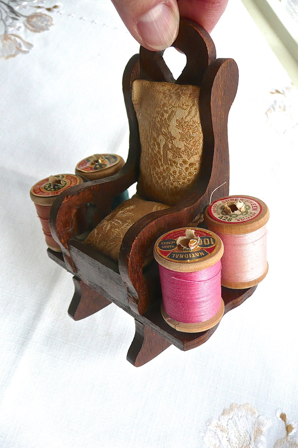 Vintage Pincushion and Thread Holder Pincushion Wooden Etsy