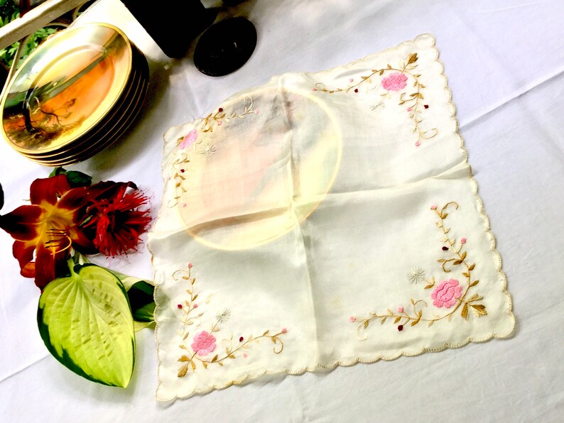 Fazzoletto in seta antica ricamato Rosa Rose decorate Bridal Etsy