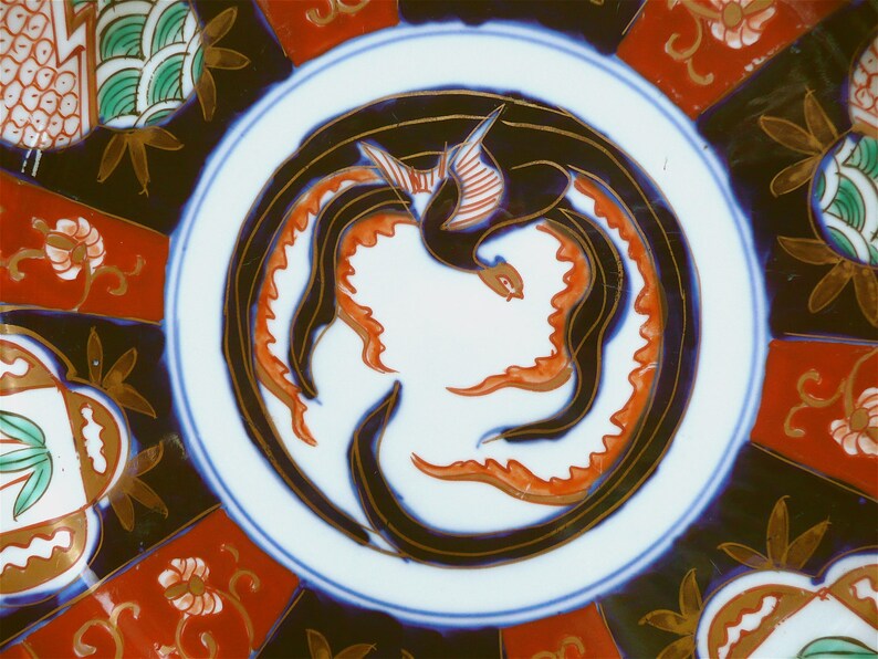 Wall Plate Phoenix Decorated Plate Meiji Period Imari Flow Blue Plate Japanese Imari Plate Decorative Plate SALE Antique Plate
