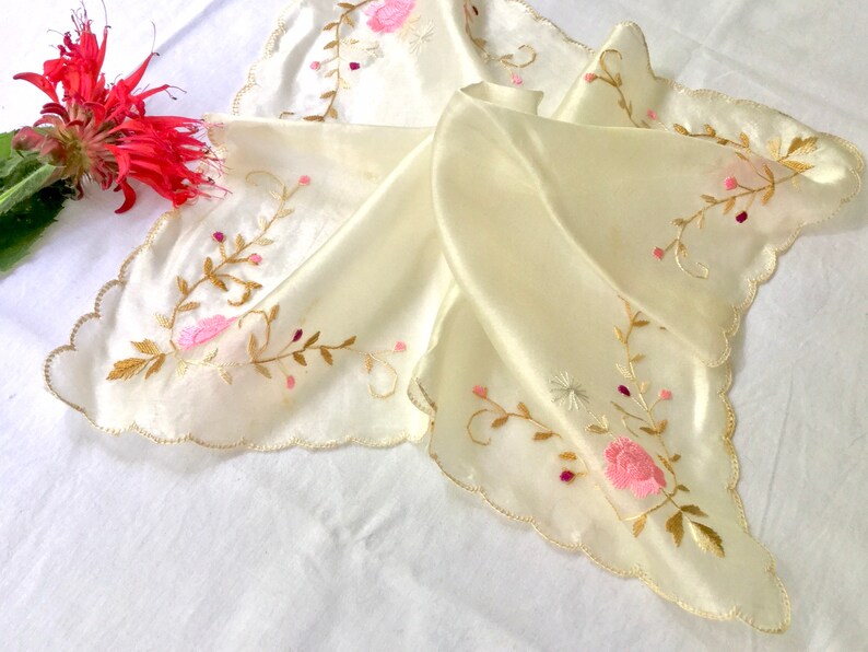 Fazzoletto in seta antica ricamato Rosa Rose decorate Bridal Etsy