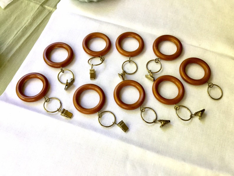 Curtain Rings Vintage Wood Rings With Brass Clips Window Etsy
