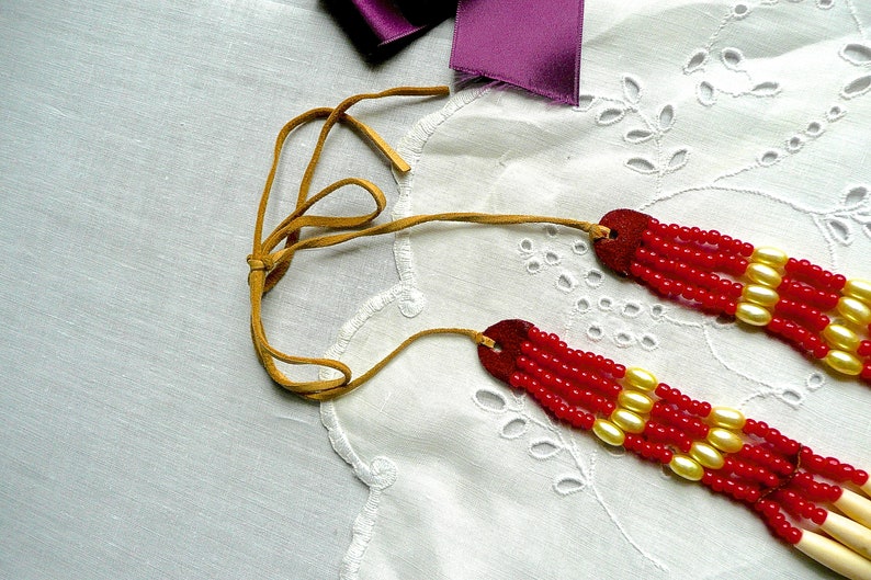 Tribal Womans Necklace Vintage Necklace Native Alaskan Jewelry Beaded Necklace Jewellry Hand Carved Necklace Long Necklace