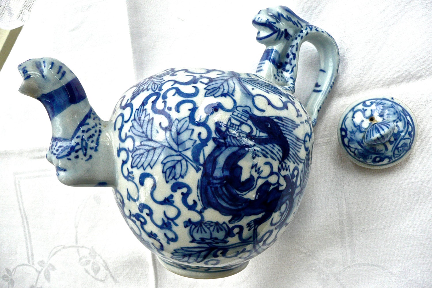 SALE Teapot Blue and White Tea Pot Dragon Design Etsy