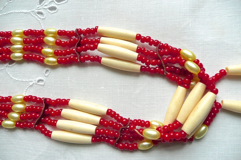 Tribal Womans Necklace Vintage Necklace Native Alaskan Jewelry Beaded Necklace Jewellry Hand Carved Necklace Long Necklace