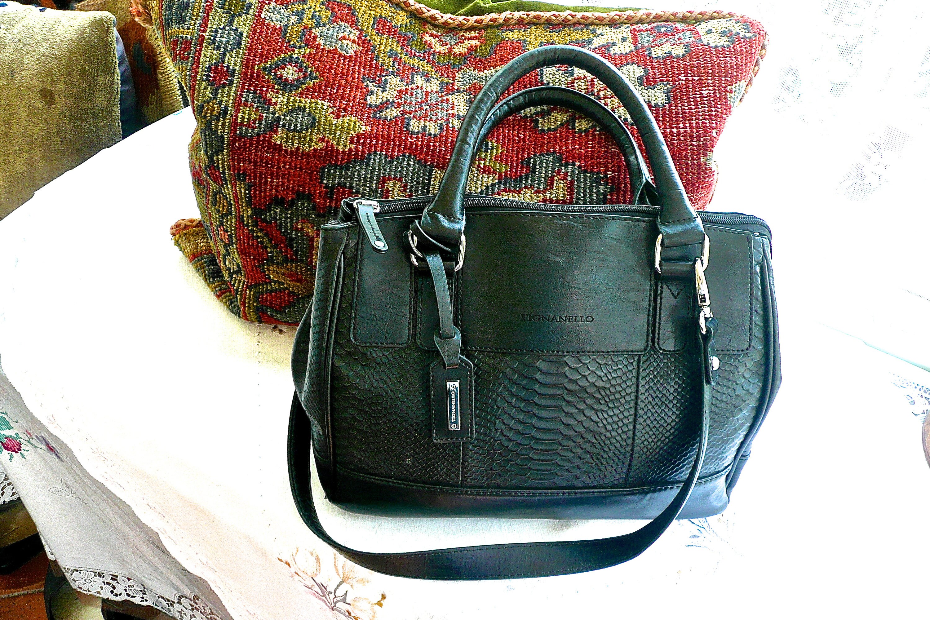 tignanello black leather purse