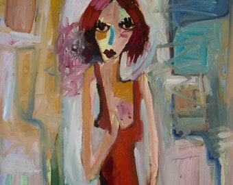 Oil Painting Modern Original Art  Impressionist Abstract Portrait SONATA