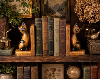 Vintage Pair of Takahashi Ceramic Siamese Cat Bookends