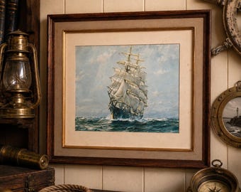 Framed Painting of a Clipper Ship Sailing the Sea