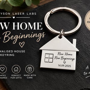 Personalised House Keyring With Custom Engraved Message, New Home Gift, New Homeowner Keepsake, Housewarming Present