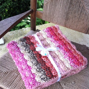 Double thick Precious Peaches and Pinks Crochet Baby Blanket, full crib size. image 3