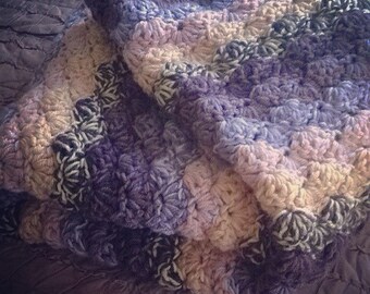 Double thick Purplicious Purples and pinks Crochet Baby Blanket,  Crib Size.