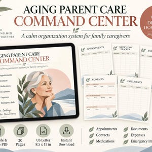Aging Parent Care Planner | Caregiver Organizer | Fillable PDF | Senior Care Binder | Medical, Appointments & Expenses | Digital Download