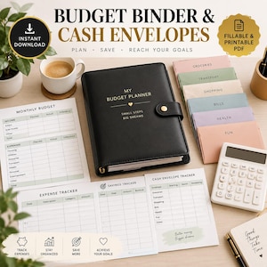 Utskrivbar budgetpärm | Kontantkuvertsystemplanerare | Skuldbetalningsspårare | Månatlig budgetarbetsbok | Finansiell planerare PDF