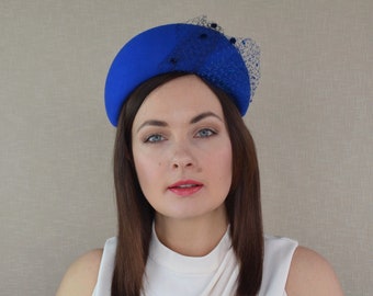 CORA - Royal Blue Felt Headband - Blue Fascinator - Royal Blue Halo Headpiece - Blue Crown - Blue Felt Tiara - Races Headpiece - Headband