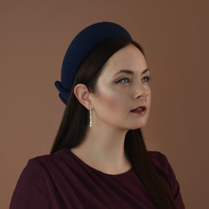 Navy Blue Crepe Headpiece with Bow - JEAN – Navy Headband with Bow - Navy Headpiece - Blue headband With Bow - Wedding Guest Headband