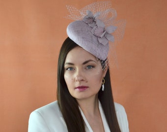 PRISCILLA – Powder Pink Pillbox Hat with Orchids and Birdcage Veil - Pink Pillbox Hat - Mother of the Bride Hat - Pink Occasion Hat