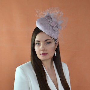 PRISCILLA – Powder Pink Pillbox Hat with Orchids and Birdcage Veil - Pink Pillbox Hat - Mother of the Bride Hat - Pink Occasion Hat
