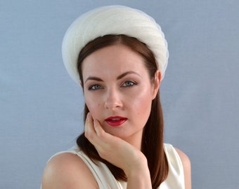 Ivory Straw Bridal Headband with Pleated Crinoline Ribbon - Ivory Headband -White Headband - Bridal headband - Wedding Headband