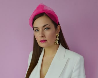 FLAVIA – Hot Pink Crinoline Headband - Pink Headband - Wedding Fascinator - Race Day Headband - Fascinator headband - Pink Fascinator