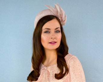 Pale Pink Straw Headband  - Light pInk Fascinator - Pale Pink Headband - Wedding Fascinator - Ascot Hat - Christening Hat - Pink Headband