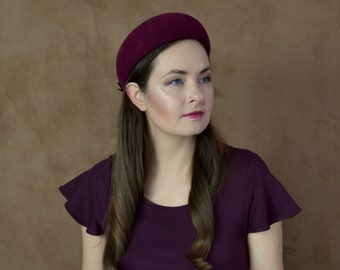 Burgundy Felt Halo Headband with Bow  - Burgundy Headband - Red Wine Headband - Felt Headband - Burgundy Fascinator - Rubina Millinery