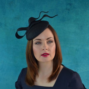 Black Pillbox Hat with Ribbon Detail - Black Fascinator - Black Cocktail Hat - Black Fascinator Hat - Black Headpiece - Race Day Hat